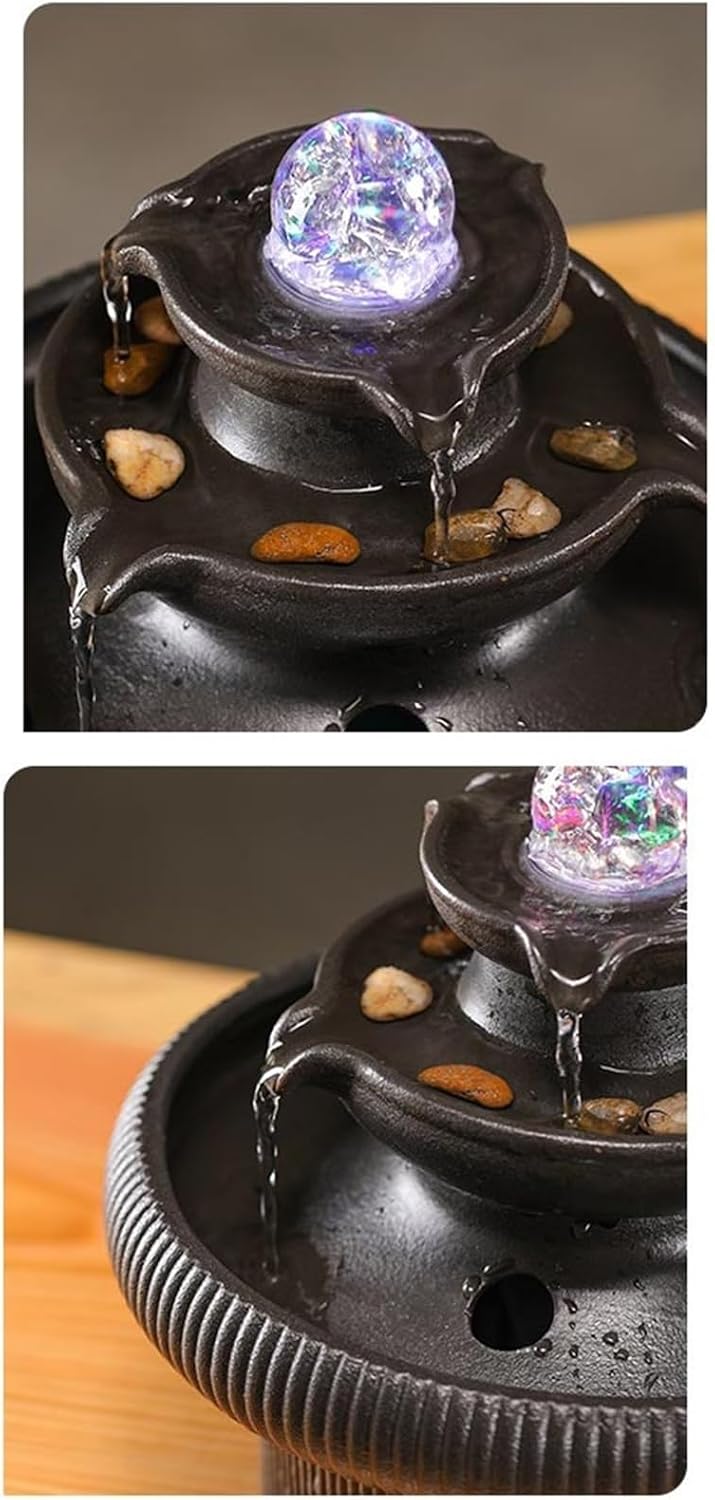 Tabletop Indoor Fountain Tabletop Fengshui Waterfall Office LED Lights Rolling Ball Decor