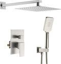 KIBI Cube Bathroom Shower System | 2-Function Wall Mounted Shower Faucet Set with Solid Brass Pressure Balanced Valve | Three Hand Shower Modes | 15-inch Long Shower Arm | Brushed Nickel (KSF405)