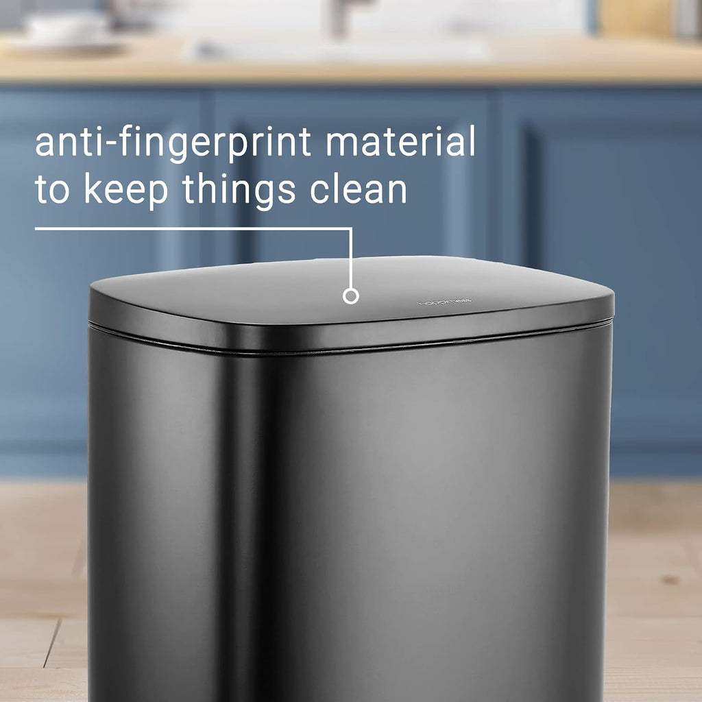 happimess HPM1006B Connor Rectangular 13-Gallon Trash Can with Soft-Close Lid and Free Mini Trash Can, Fingerprint Resistant, Modern, Minimalistic for Home, Kitchen, Office, Bathroom, Black
