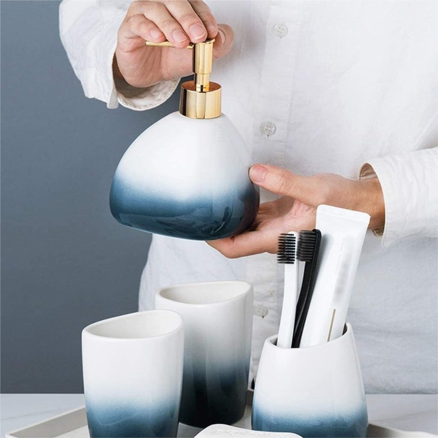 Bathroom Accessory Set 6 Piece Bathroom Accessory Set Bathroom Accessory Set Blue Ceramic Soap Dispenser Retro Toothbrush Holder Bathroom Decor