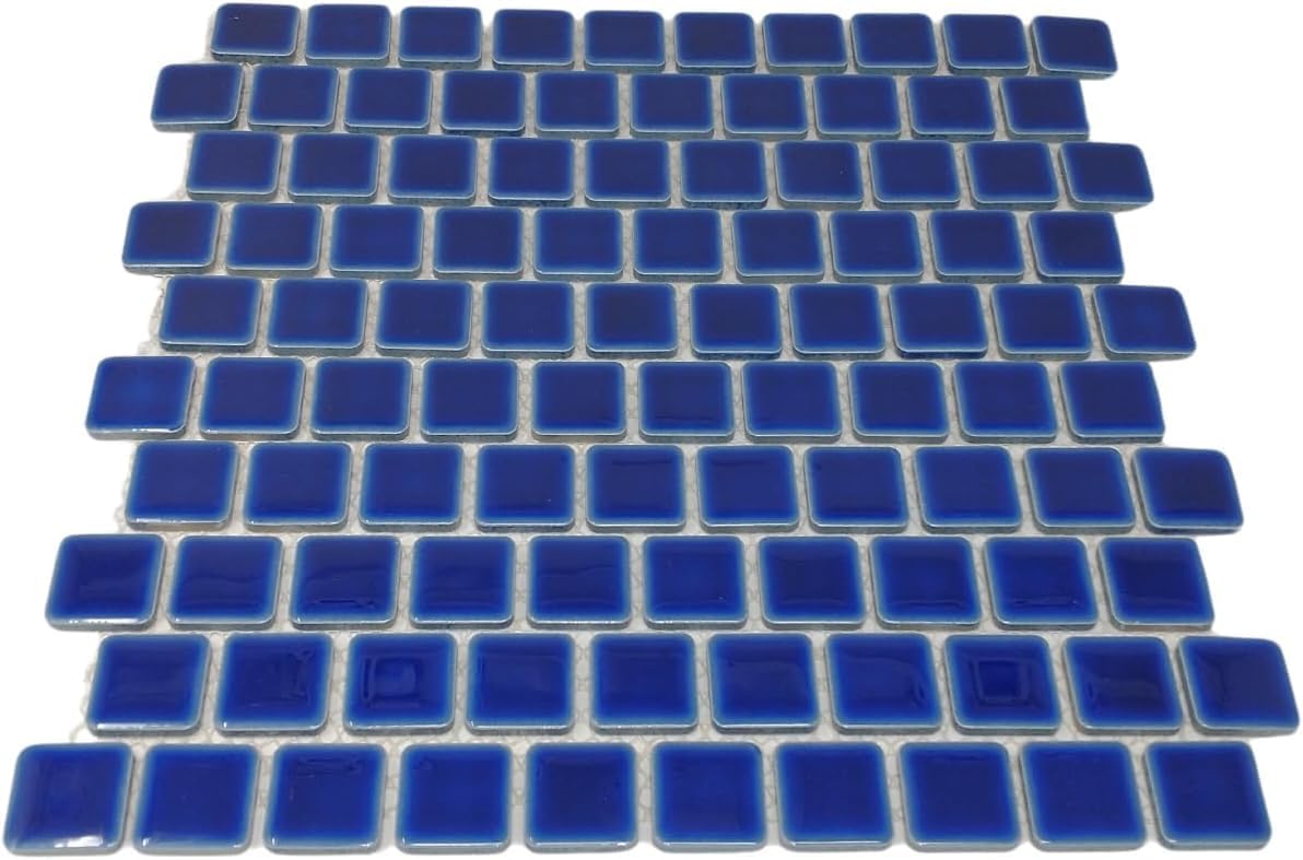 Tenedos PL-110 Viaggio Royal Blue 1x1 Porcelain Pool Mosaic Tile for Wall Floor Kitchen Backsplash Bathroom Shower Accent Durable Water Resistant (10 Sheets)