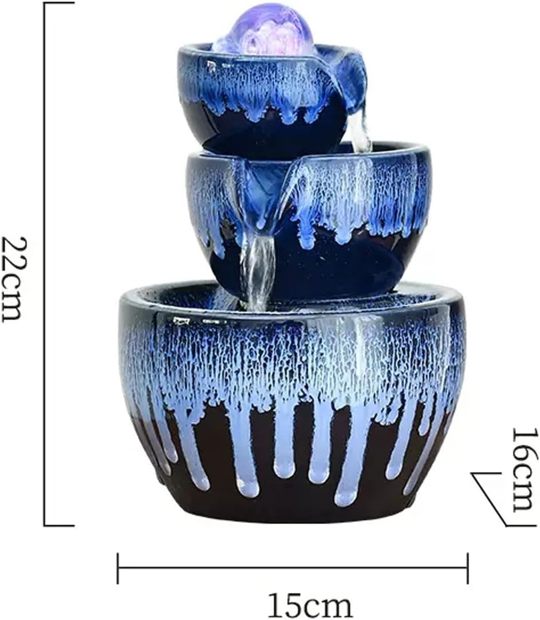 HIHELO Desktop Fountain 3 Tiers Ceramic Tabletop Fountain Indoor Feng Shui Waterfall Fountain with Roller Ball Home Living Room Office Decoration Water Fountain Outdoor