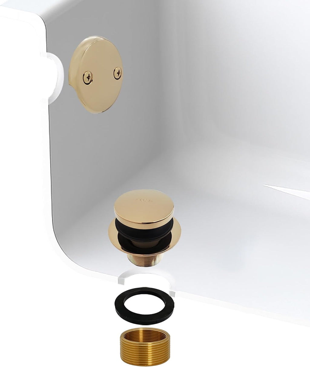 Westbrass D93K-01 Universal Fine or Coarse Thread Replacement Bathtub Tip-Toe Drain Plug with 2-Hole Faceplate, Polished Brass (50-Pack)
