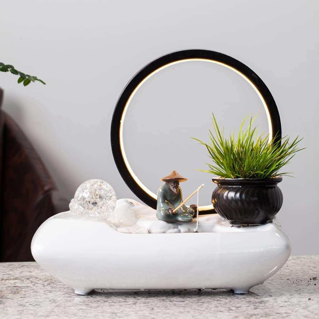 HIHELO Tabletop Fountain Tabletop Fountain Creative Living Room Ceramic Flowing Water Ornament Office Desktop Circulating Water Fountain Waterscape Indoor Fountain (Color : A)