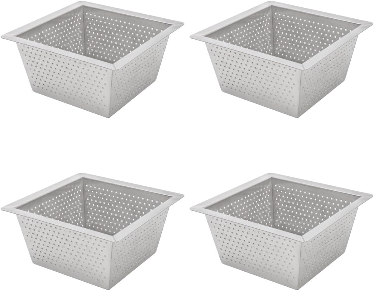 Leyso Stainless Steel Floor Sink Top Hang Basket Strainer Sink Drain Cover 10' x 10' x 4-3/4' for Kitchen, Restaurant, Bar, Buffet (4-3/4'H SS x 4)