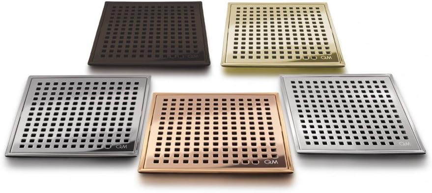 QM Square Shower Drain, Grate made of Stainless Steel Marine 316 and Base made of ABS, Lagos Series Mira Line, 5 inch 3/4, ORB/Black Finish, Kit includes Hair Trap/Strainer and Key