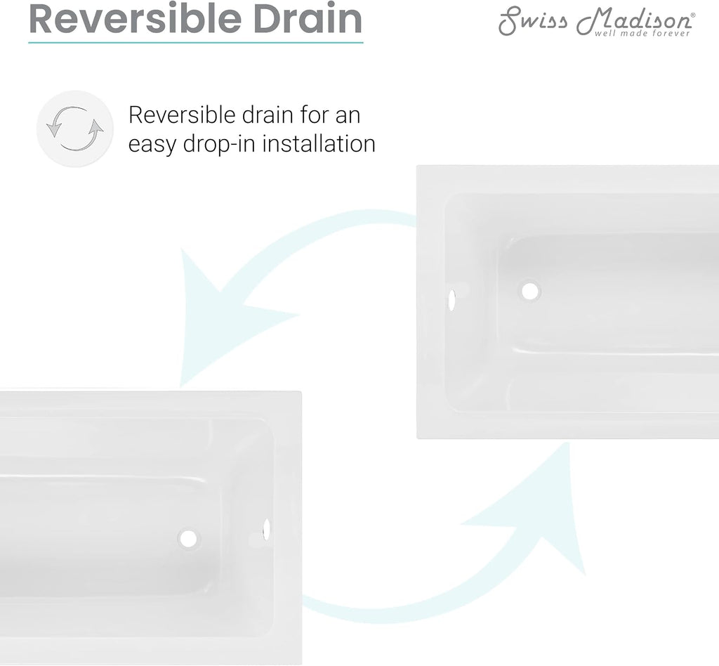 Swiss Madison Voltaire 54' x 30' Reversible Drain Drop-In Bathtub