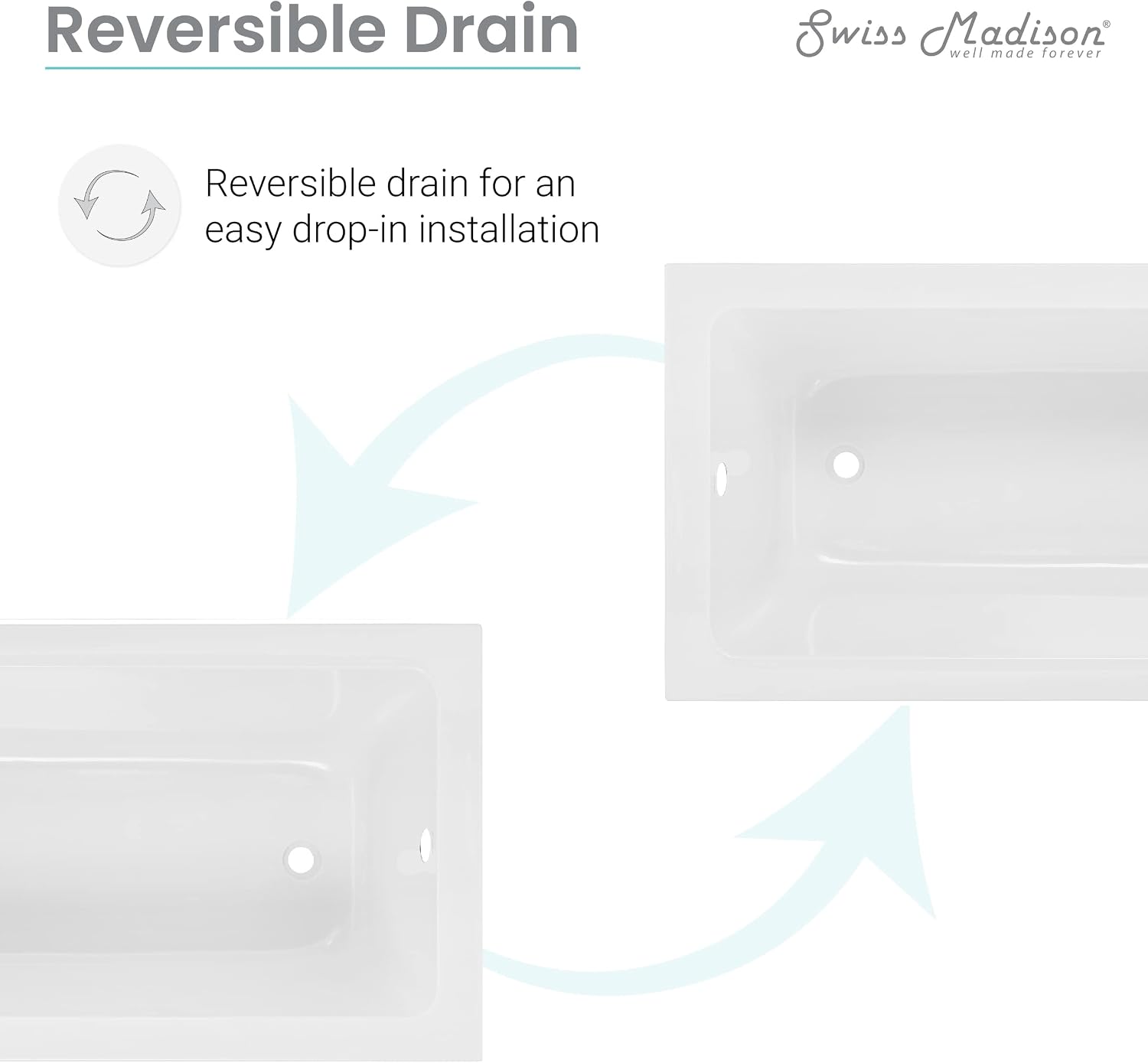 Swiss Madison Voltaire 54' x 30' Reversible Drain Drop-In Bathtub