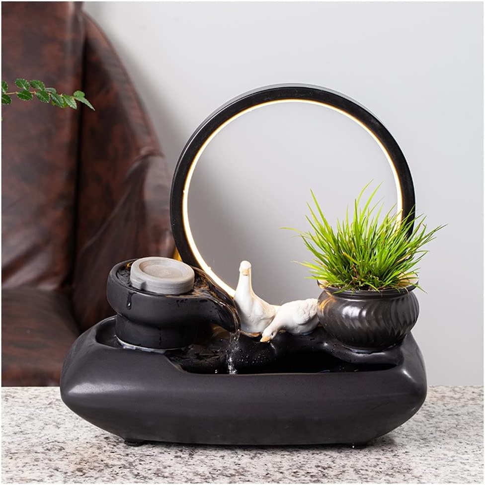 HIHELO Tabletop Fountain Tabletop Fountain Creative Living Room Ceramic Flowing Water Ornament Office Desktop Circulating Water Fountain Waterscape Indoor Fountain (Color : D)