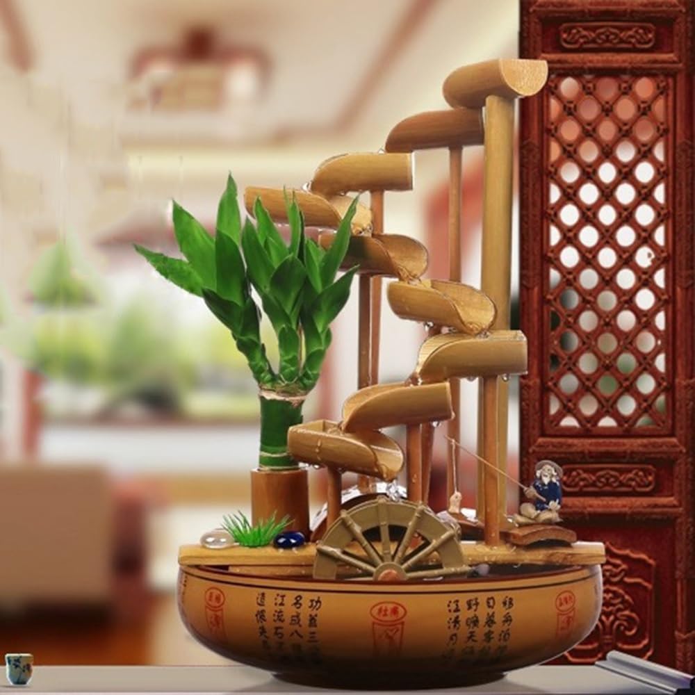 GRFIT Indoor Fountain Tabletop Relaxation Fountain with Flowing Water Wheel Decoration Table Fountain