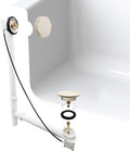 Westbrass A50P27TLE-65 27' Cable Drive Bath Drain Trim Kit with Rotary Overflow Cover Knob, European Stopper and Poly Tubular Pipes, Biscuit