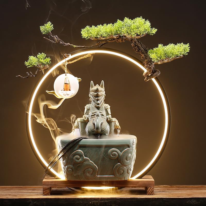 GUERNSEY Tabletop Fountain Tabletop Fountain Creative Ceramic Circulating Water Fountain Humidifier Home Living Room Fortune Office Decoration Indoor Fountain