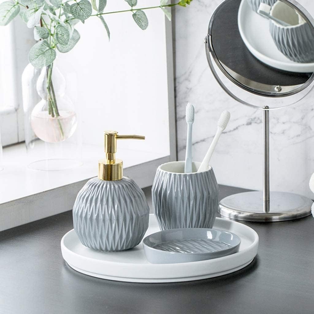 Bathroom Accessory Set Bathroom Accessories Set Nordic 4 Pieces Bathroom Accessories Set Include A Soap Dispenser,2 Cups, and A Soap Dish for Bath Decoration Bath Accessory Set,Blue,4pcs