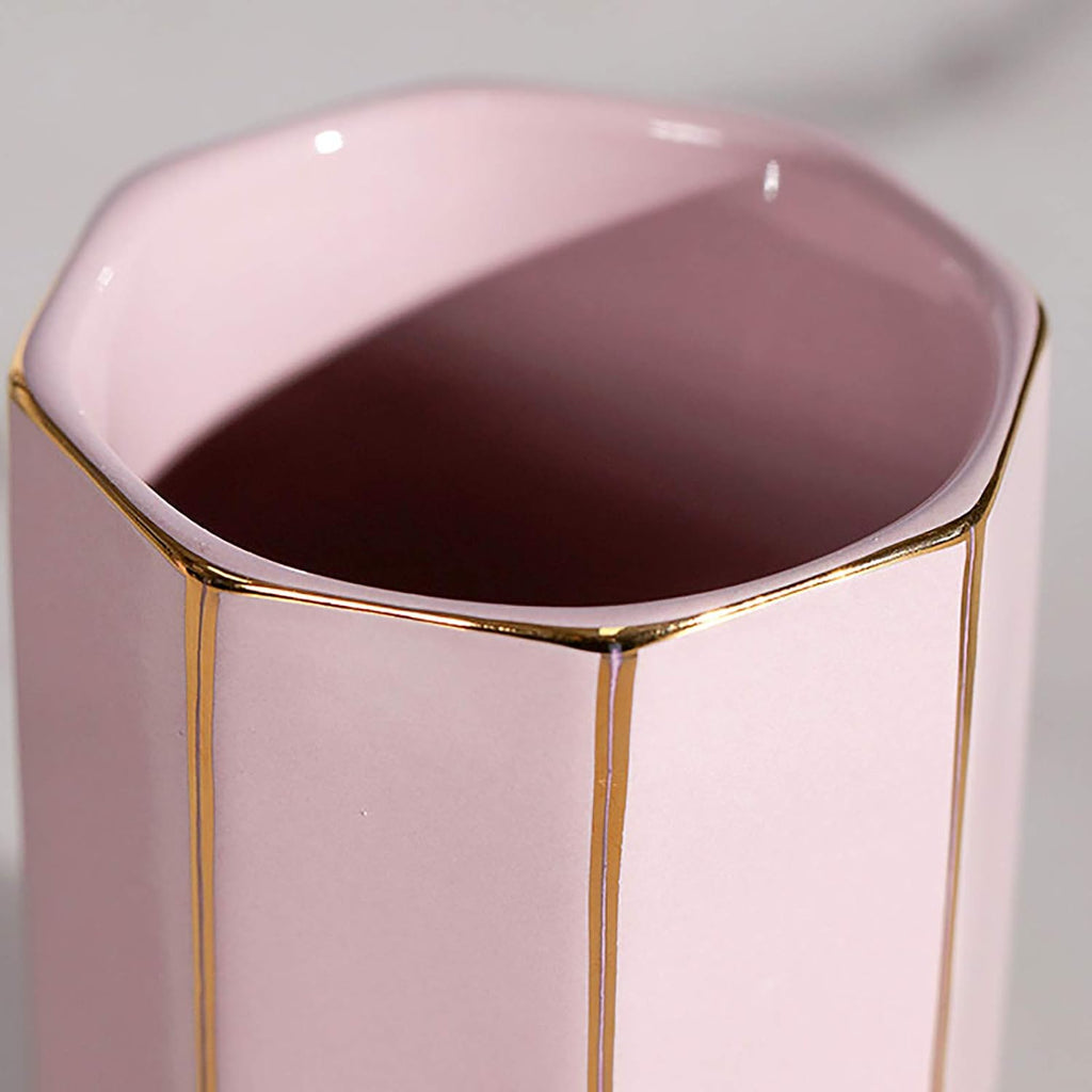 Bathroom Accessory Sets, 5 Pieces Ceramics Countertop Accessory Complete Set Includes Soap Dispenser,Toothbrush Holder,Tumbler,Soap Dish (Pink with Tray)