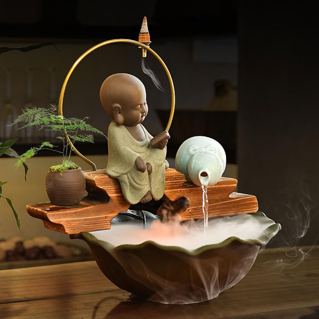 GUERNSEY Tabletop Fountain Chinese Zen Flowing Water Ornaments Living Room Office Desktop Feng Shui Ceramic Fountain Tabletop Fountains Indoor Fountain(Small)