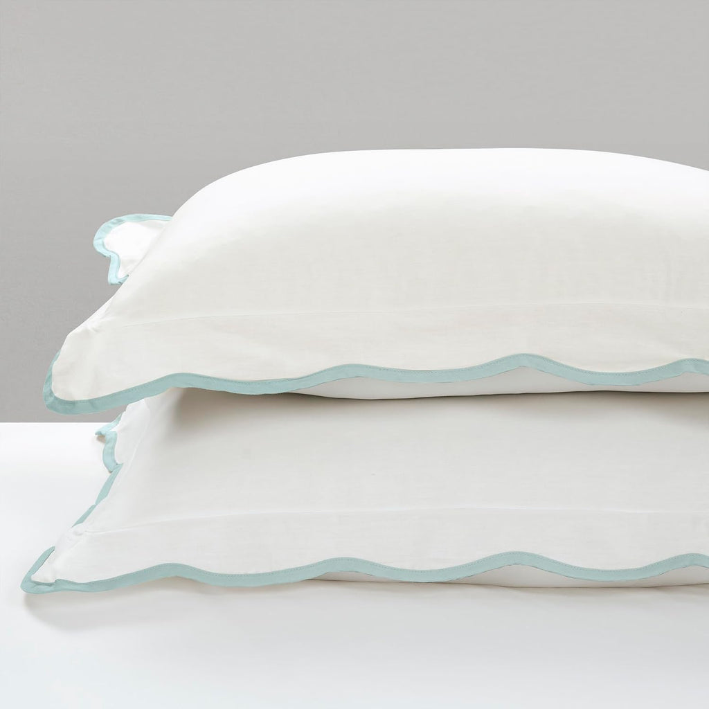 Lush Decor Coastal Chic Scalloped Edge Comforter Set, 3 Piece Set Full/Queen, Blue & White - Queen Bedding Set - White Comforter - Coastal Decor