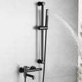 BiaoTeng Wall Mount Tub Faucet with Handheld Shower Hot and Cold Brass Single Handle Wall Mount Bath Tub Faucet Set Black