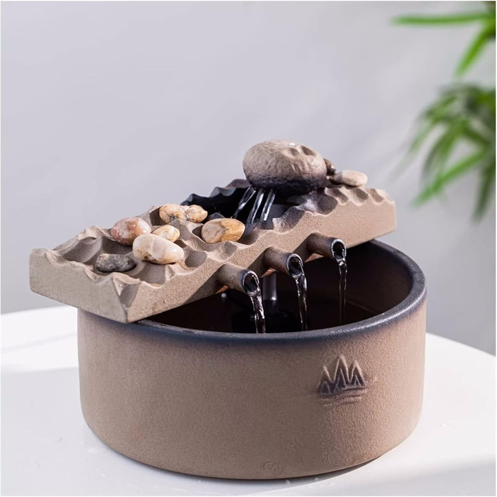 HIHELO Tabletop Fountain Tabletop Fountain Waterfall Fountain Office Ceramic Tabletop Fountain Home Office Decor Includes Water Mist Machine and Pump Indoor Fountain
