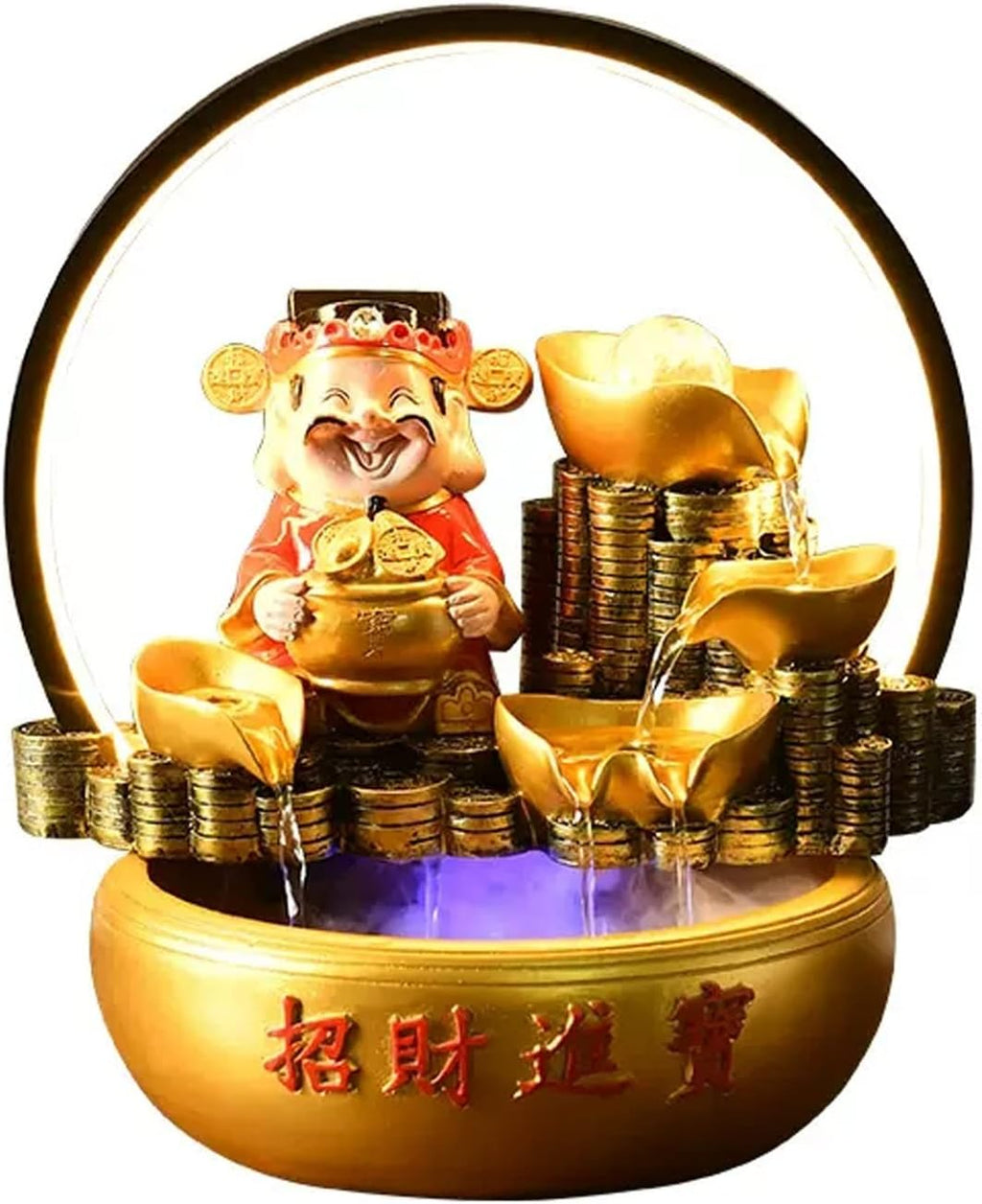 HIHELO Desktop Fountain Lucky Tabletop Fountain Waterfall Tabletop Electric Fountain Decoration with LED Lights Indoor Portable Tabletop Decoration Water Fountain Outdoor (Size : Large)