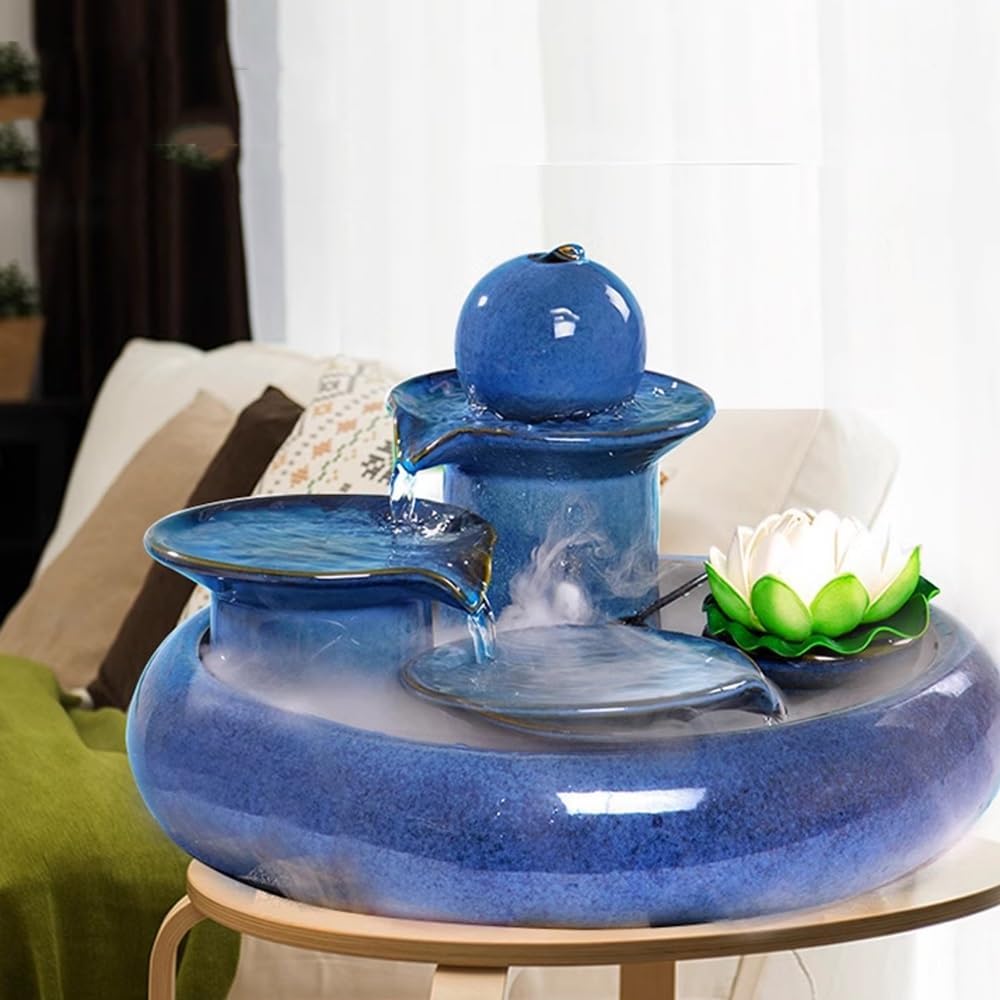 GRFIT Indoor Fountain Tabletop Relaxation Fountain with Water Wheel and Humidifier Decorative Tabletop Fountain
