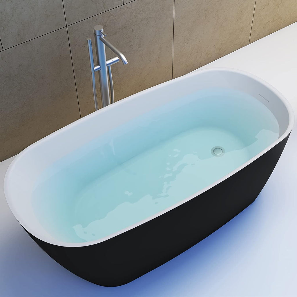 59' Acrylic Freestanding Bathtub, Single Slipper Free Standing Tub, Soaking Tub with Integrated Slotted Overflow, Toe-Tap Chrome Drain, cUPC Certified, Matte Black
