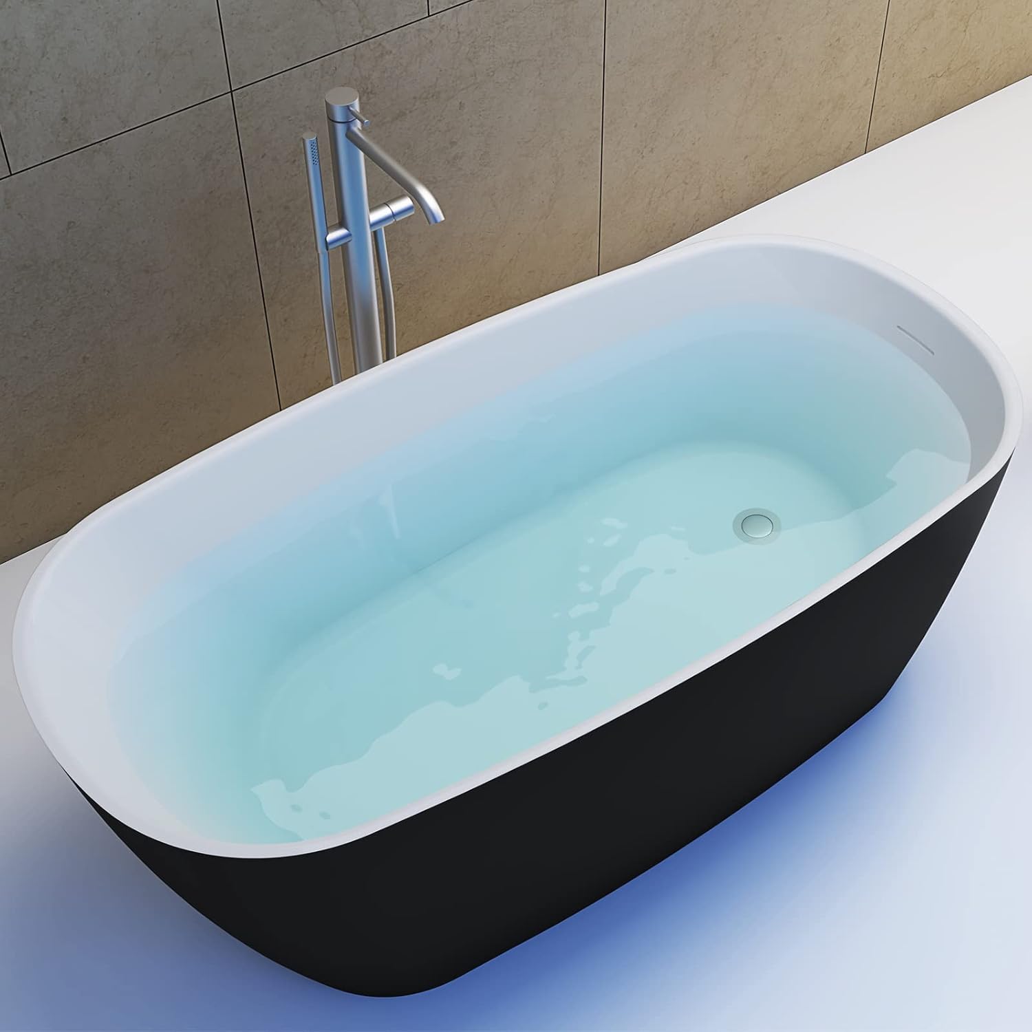 59' Acrylic Freestanding Bathtub, Single Slipper Free Standing Tub, Soaking Tub with Integrated Slotted Overflow, Toe-Tap Chrome Drain, cUPC Certified, Matte Black