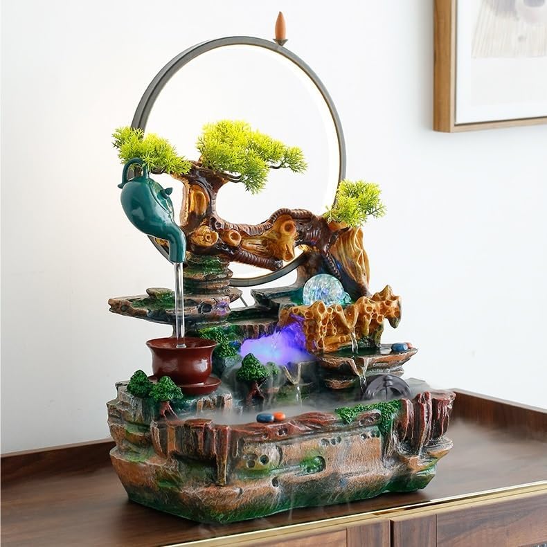GUERNSEY Tabletop Fountain Tabletop Fountain Creative Water Ornaments Circulating Water Living Room Porch Chinese Style Decoration Office Desktop Decoration Indoor Fountain