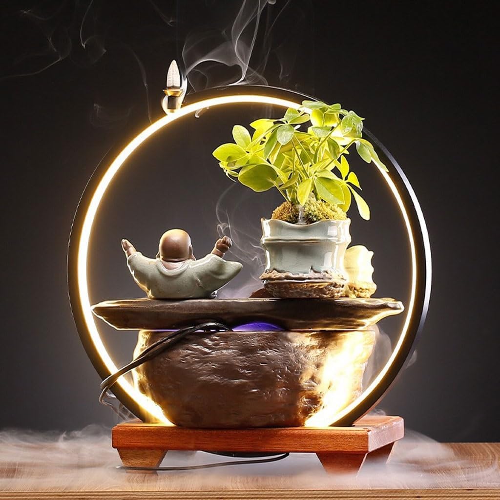 GUERNSEY Tabletop Fountain Chinese Style Flowing Water Ceramic Ornaments Living Room Desktop Fountain Porch Circulating Water Decorative Fountain Indoor Fountain