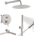 Airuida 3-Function Shower System with Tub Spout – Round Rainfall Shower Faucet Combo,Handheld Spray with 2 Functions,Includes Rough-In Valve with 360° Rotating Drain,10 Inch Shower Head,Brushed Nickel