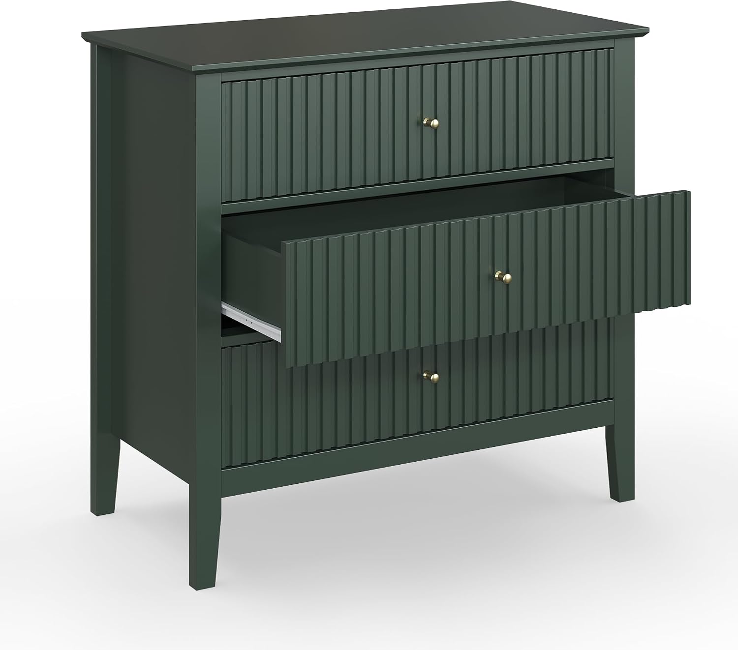 May in Color Large Green Fluted 3 Drawer Dresser Set of 2, Chest of Drawers with Ball Bearing Slide Modern 30 inch Tall Wood Nightstand with Spacious Storage for Bedroom Hallway Living Room Entryway
