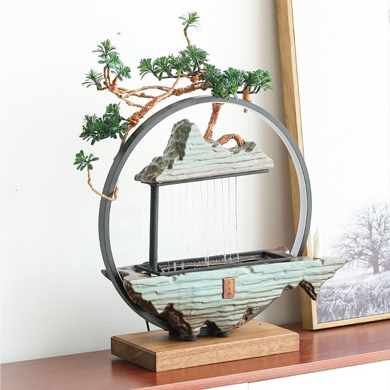 GUERNSEY Tabletop Fountain Tabletop Fountain Rockery Water Fountain Feng Shui Wheel Fortune Small Ornaments Circulating Water Desktop Fountain Indoor Fountain