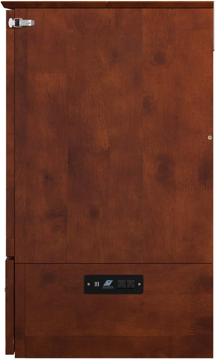 AFI Hamilton Queen Murphy Bed Chest with Mattress, Storage, and Built-in Charger in Walnut
