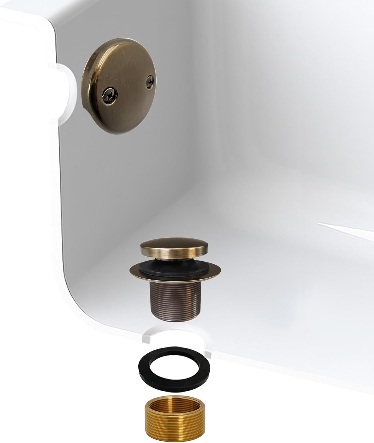 Westbrass D93K-50-06 Universal Fine or Coarse Thread Replacement Bathtub Tip-Toe Drain Plug with 2-Hole Faceplate, 50-Pack, Antique Brass, 50 Count