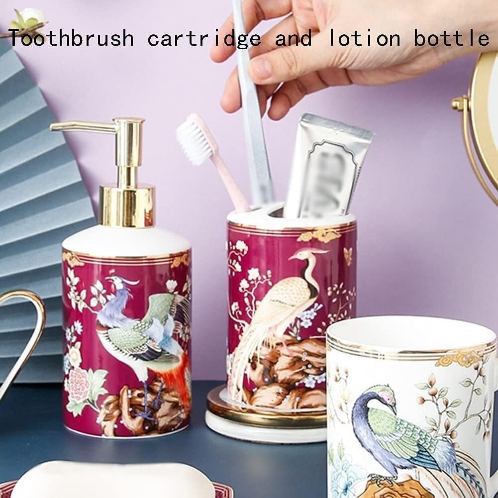 Bathroom Accessories Set Soap Dispenser Vanity Ceramic Set Manual Pump Bottles Bottle Plastic Bathroom Kitchen Hotel Restaurant Victorian Decor(Rot)