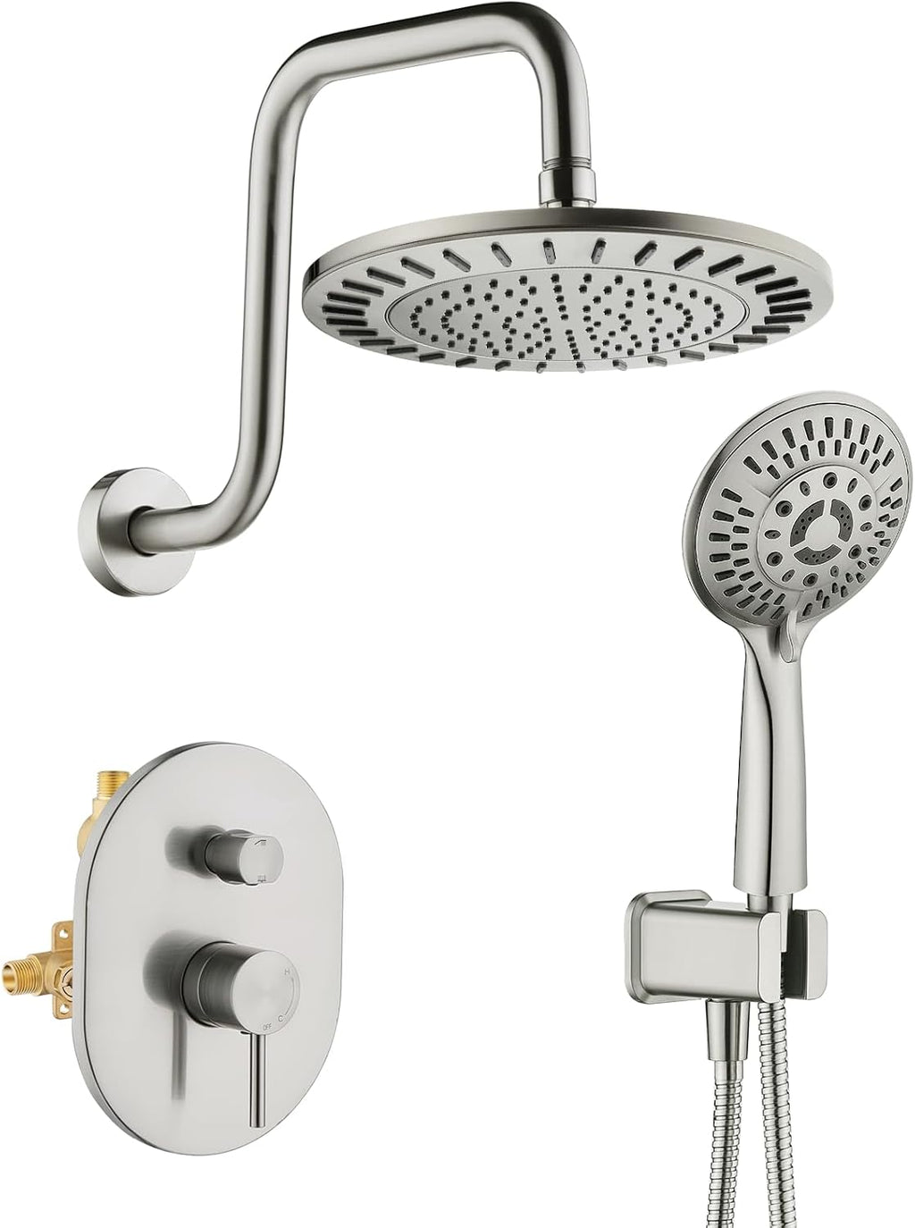 BRIGHT SHOWERS Shower Faucet Set, Shower Heads System with Rainfall Shower Head and Handheld Showerhead Combo, Shower Valve and Trim Kit, Wall Mounted Shower Holder and 79' Shower Hose, Brushed Nickel