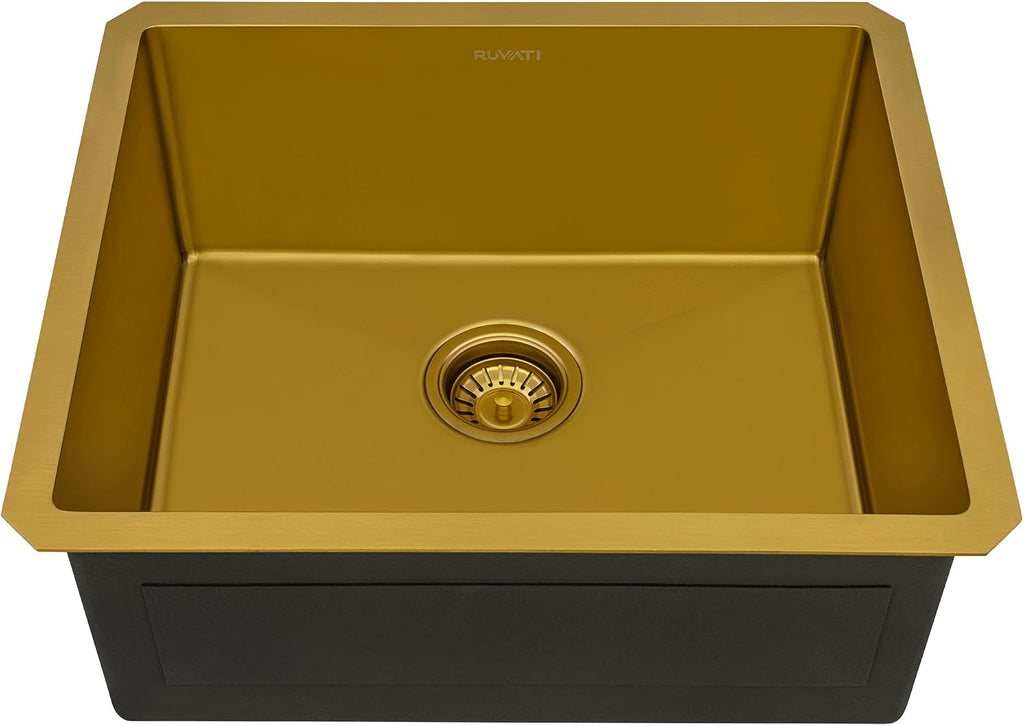 Ruvati 21-inch Polished Brass Matte Gold Stainless Steel Undermount Bar Prep Kitchen Sink 16 Gauge Rounded Corners Single Bowl - RVH7121GG