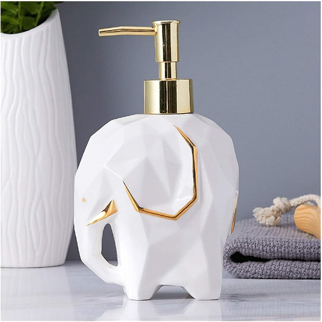 Soap Dispensers Bathroom Accessory Set,Geometric Cute Elephant Soap Dispenser for Liquid Soap Or Lotion Kitchen Bathroom,Blanc