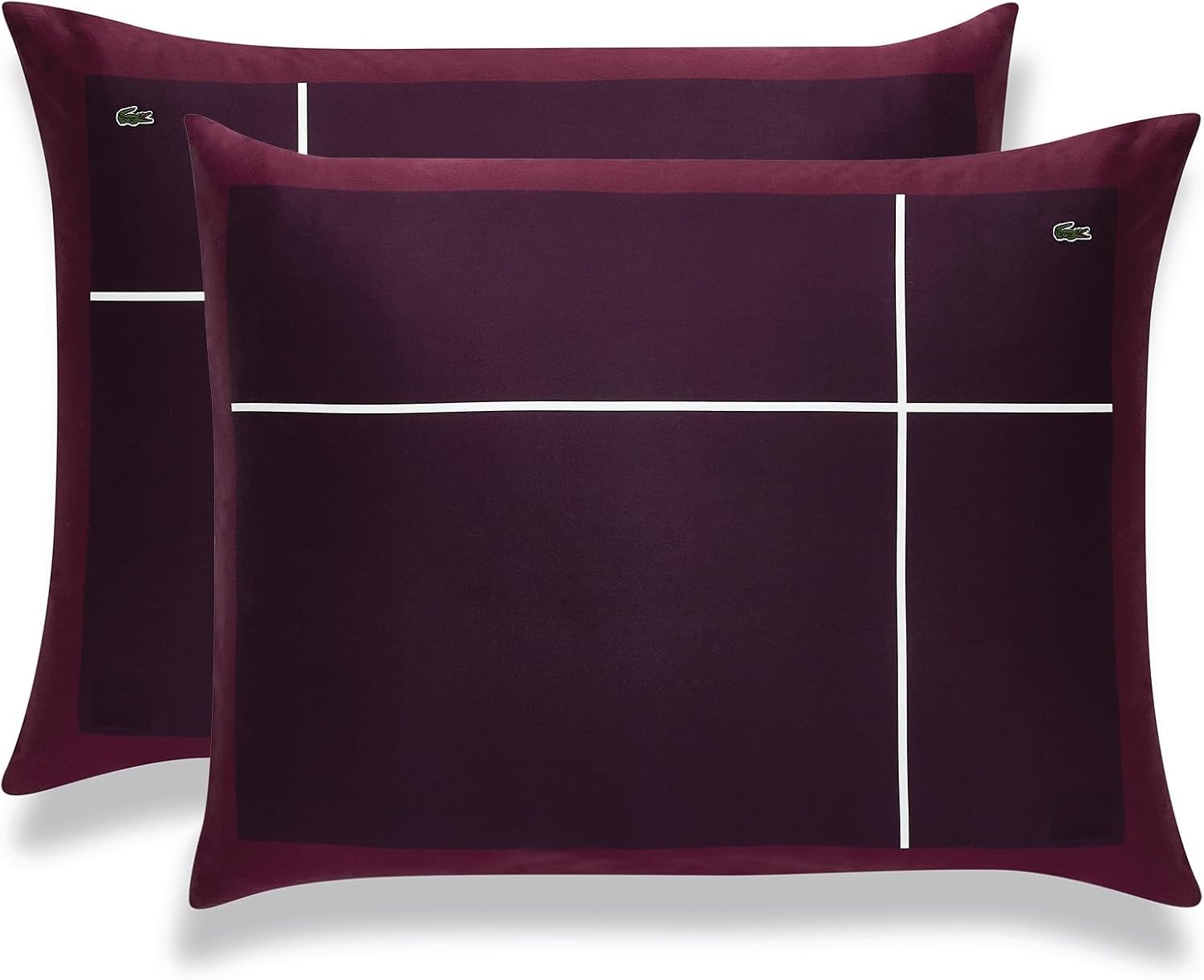 Lacoste Playful Checks Cotton Sateen 300-Thread Count Comforter Set – Medium Warmth, Oeko Tex Certified, Machine Washable, Burgundy, Full/Queen