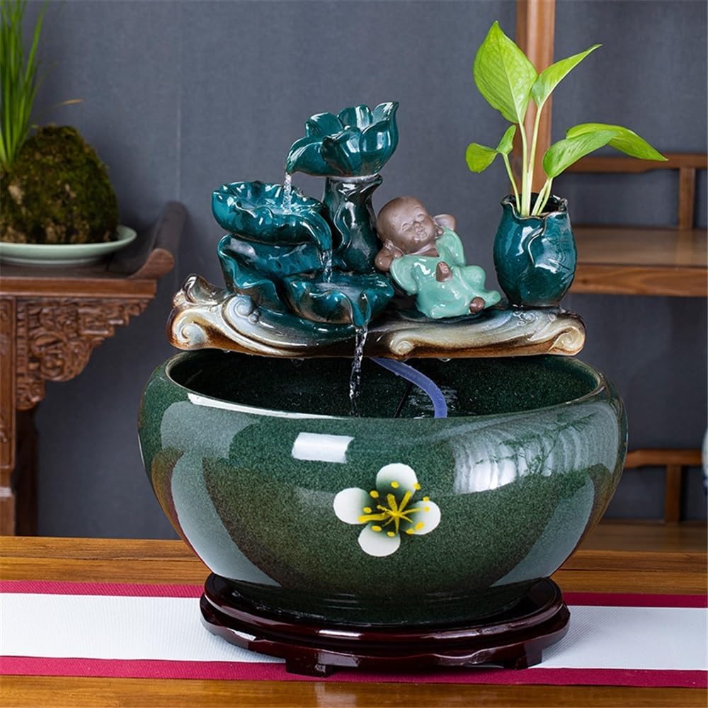 Tabletop Ceramic Fish Tank Tabletop Fountain for Indoor and Home Decoration Table Desk Office Patio Decor(Large)