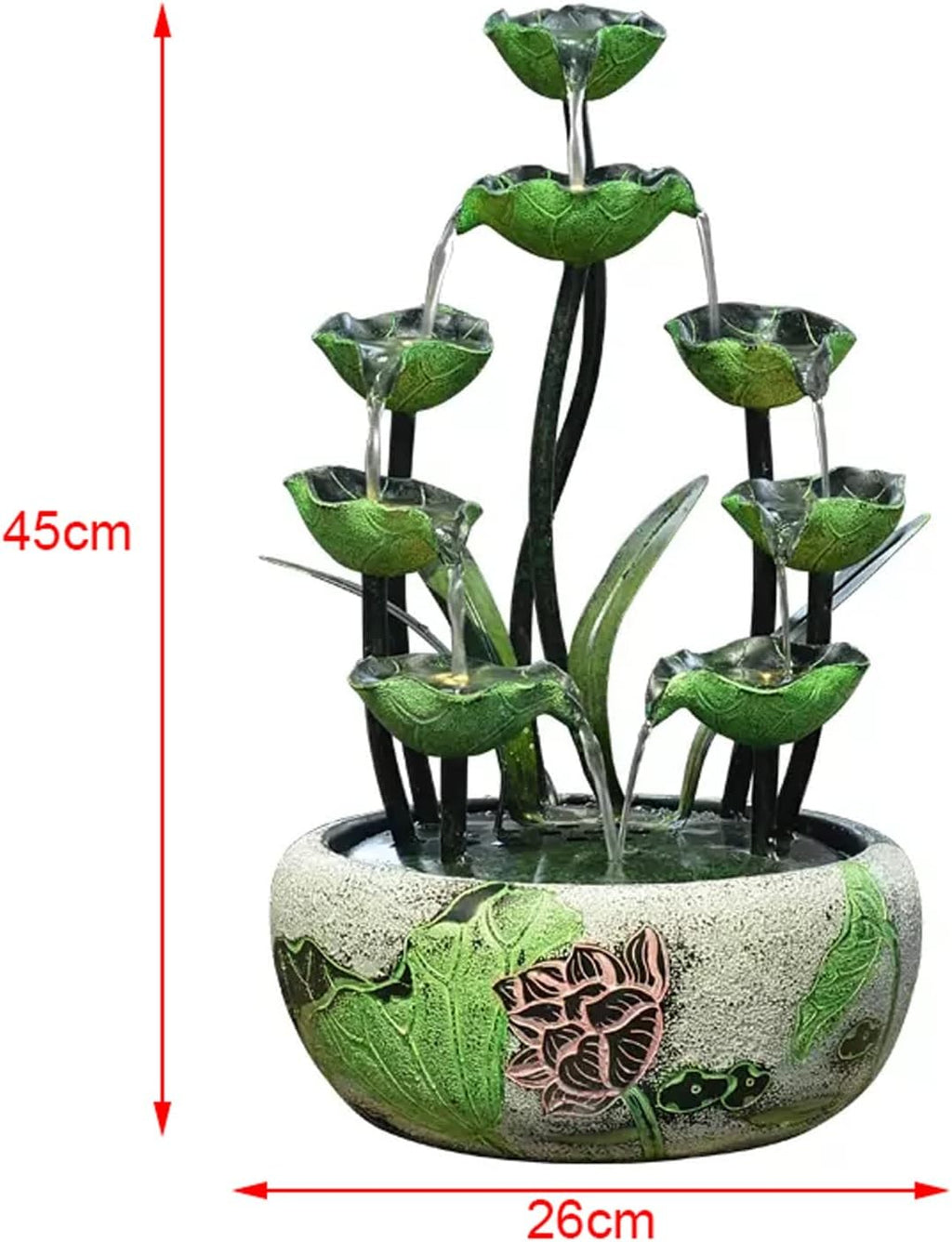 HIHELO Desktop Fountain Tabletop Fountain Indoor Lotus Leaf Relaxation Fountain Tabletop Waterfall Decoration Fountain Zen Meditation Indoor Waterfall Water Fountain Outdoor (Size : Large)