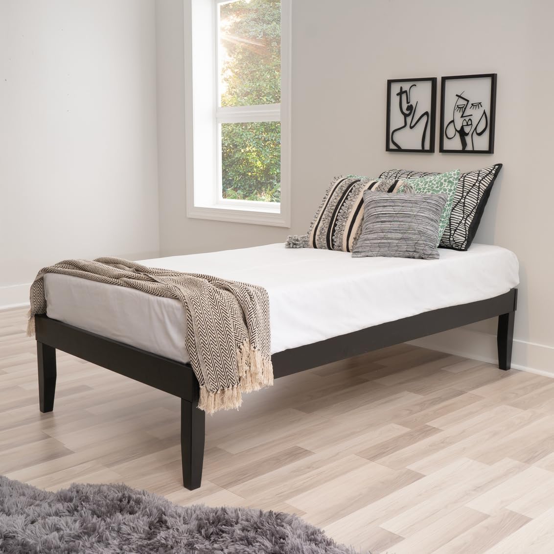 Powell Fordham Black Solid Pine Wood Twin Sized Platform Bed with Two Drawer Nightstand