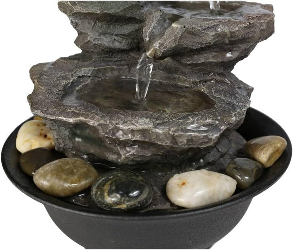 Indoor Fountain/Water Fountain Desktop Fountain Interior Decoration Tabletop Fountain with Led Lights and Rotating Ball,Suitable for Home Office 21.5×21.5×25Cm Tabletop Water Foun