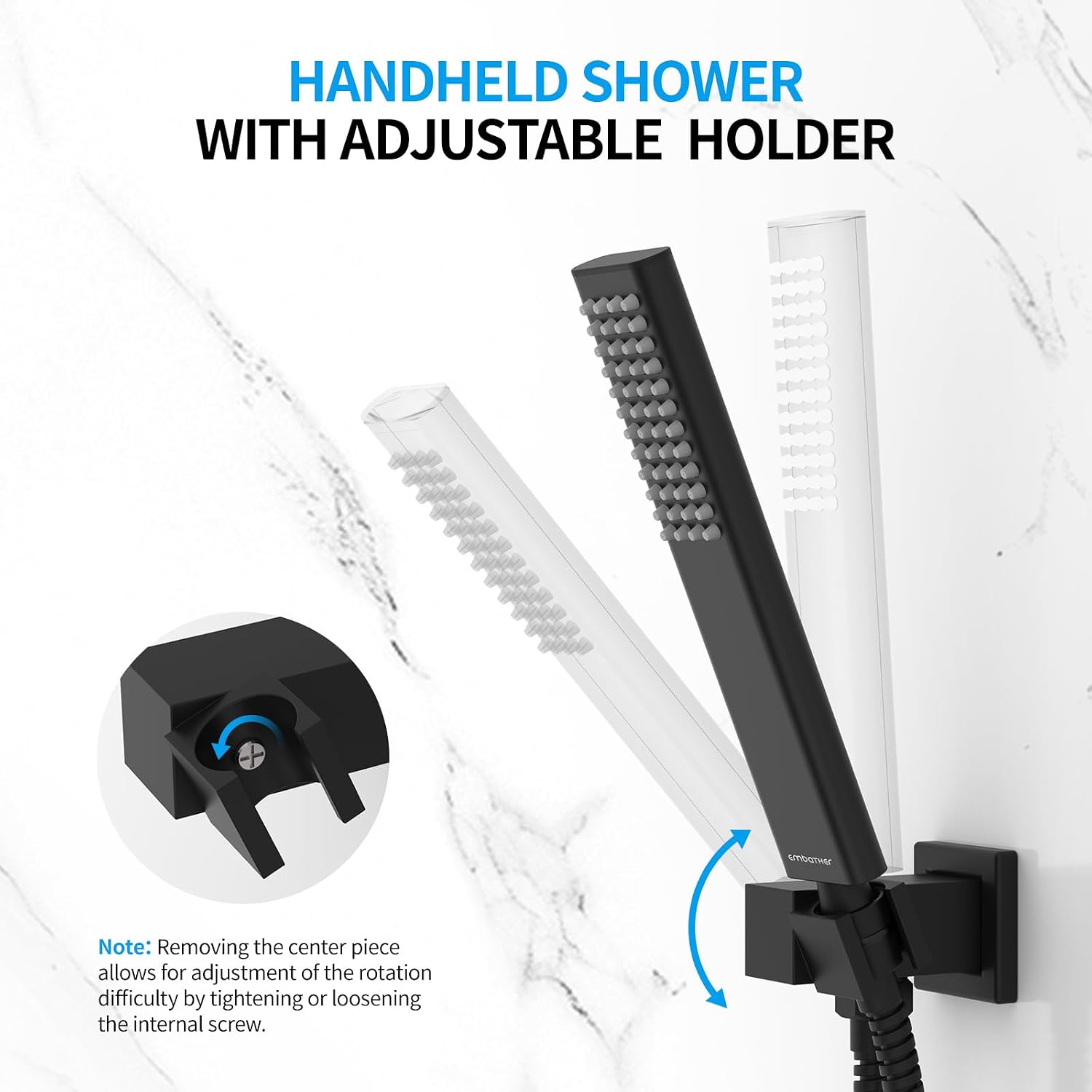 EMBATHER Black Shower System 12 Inches Shower Faucet Set with Square Rain Shower Head and Handheld For Bathroom, Matte Black Shower Combo Set Wall Mounted (Rough-in Valve & Trim Included)