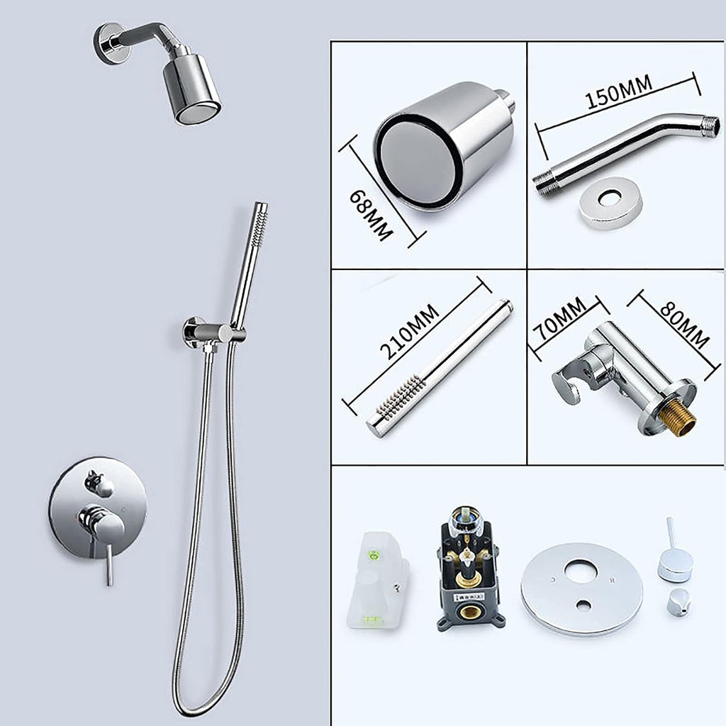 Shower System Round Rainfall Shower Head System with Handheld Combo Set, Wall Mounted Shower Faucet Set Complete with Brass Valve and Trim Kit (Color : Chrome)