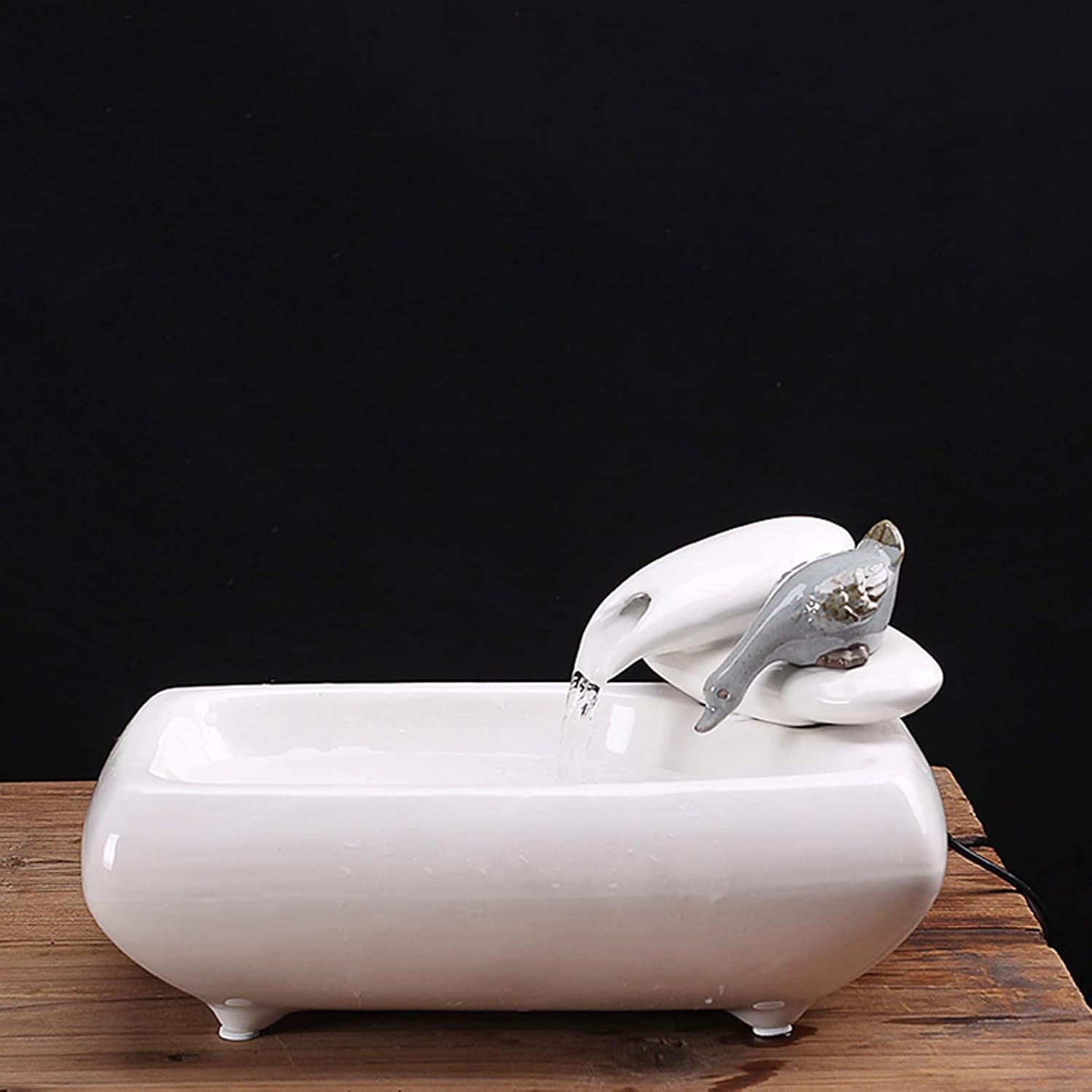 GRFIT Indoor Fountain White Ceramic Tabletop Fountain, Rectangular Ceramic Basin, Water Fountain for Indoor, for Home and Office Decoration Table Fountain