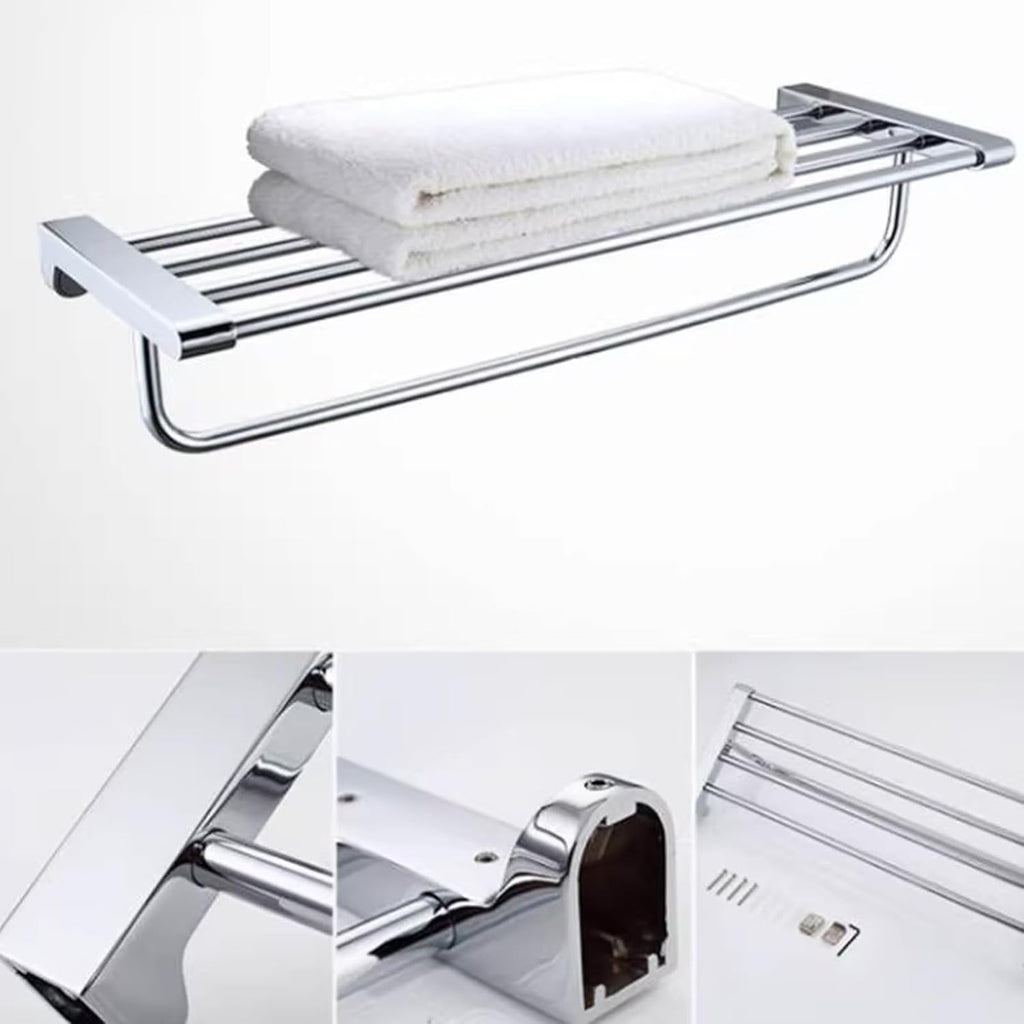 JRUIA Chrome Bathroom Towel Rack, Stainless Steel Wall Mounted Bathroom Hooks, Kitchen Bathroom Towel Holder, Space Saving