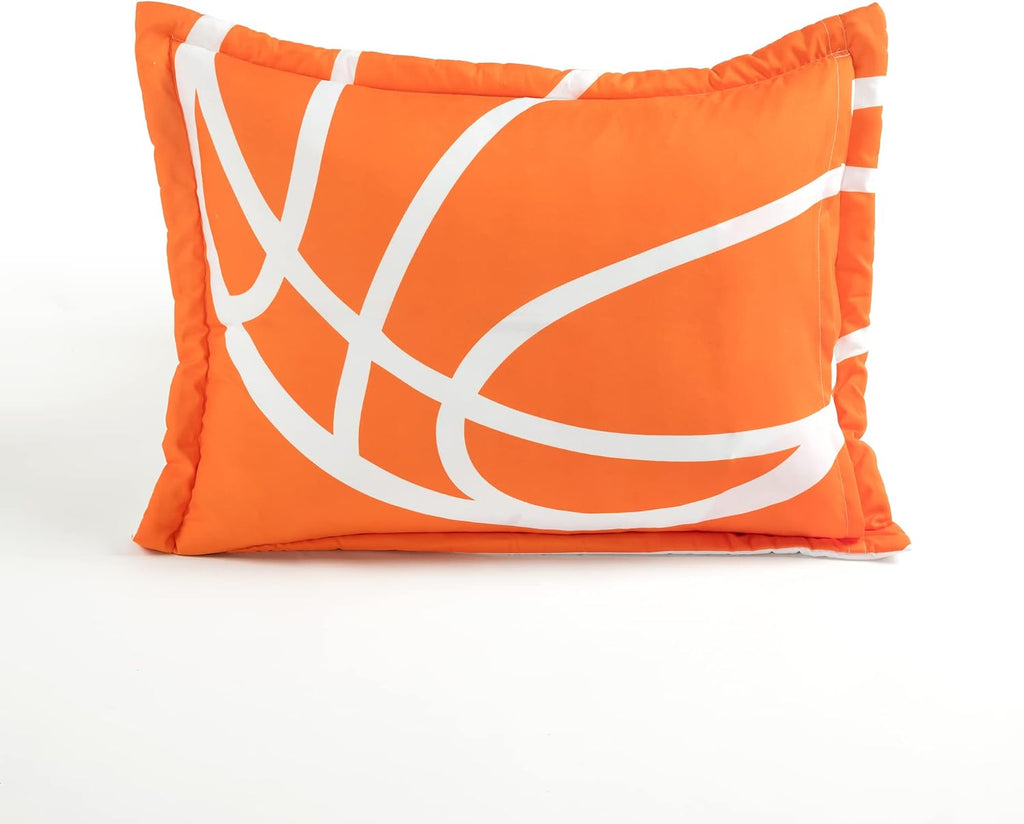 Lush Decor Basketball Game Reversible Comforter Twin Size 4 Piece Set, White & Navy - Kids Comforter Set - Basketball Comforters - Sports Decor