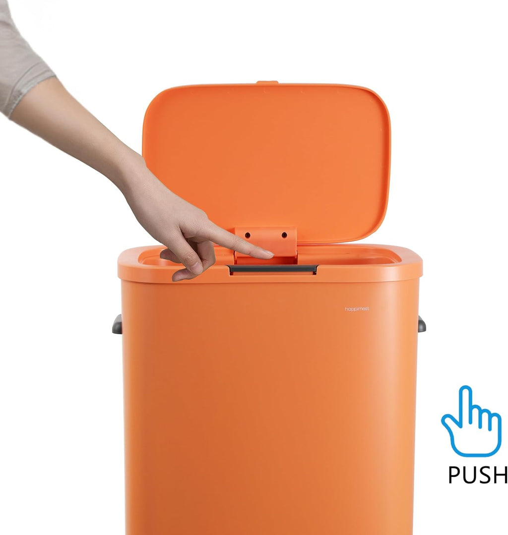 happimess HPM1017K Tammi Kitchen 14.5-Gallon Slim Metal Push Button Trash Can for Home, Kitchen, Laundry Room, Office, Bedroom, Bathroom, Carrot Cake
