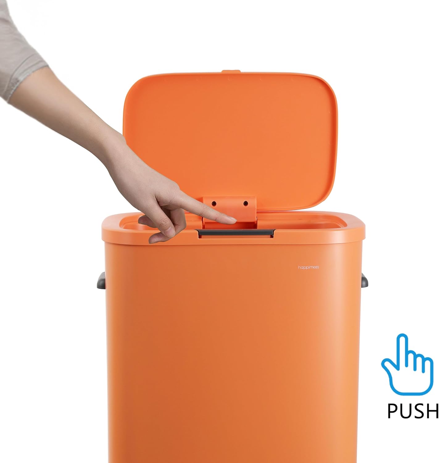 happimess HPM1017K Tammi Kitchen 14.5-Gallon Slim Metal Push Button Trash Can for Home, Kitchen, Laundry Room, Office, Bedroom, Bathroom, Carrot Cake