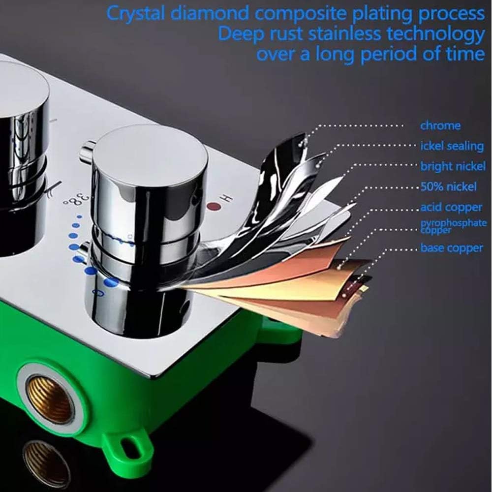Shower Head Overhead Shower Thermostat Rotate 360 Degrees Led Smart Light Rainfall Shower Set Floor drain (Color : Silver)